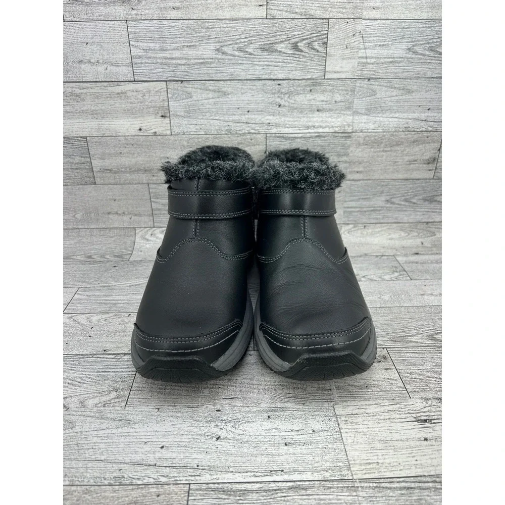 Orthofeet 793 Black Leather‎ Faux Fur Trim Orthopedic Ankle Boots Men 7B EU 37.5